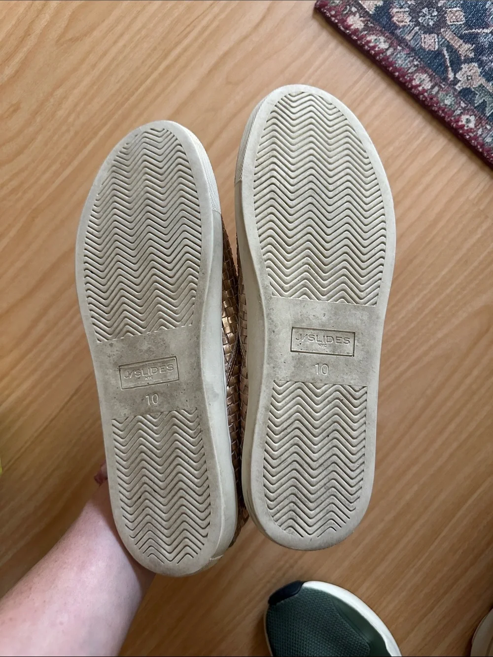 J Slides Metallic Woven Slip-On Loafers in Gold
